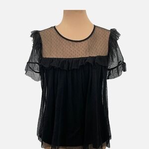 White House Black Market Black Sheer Ruffle Blouse
